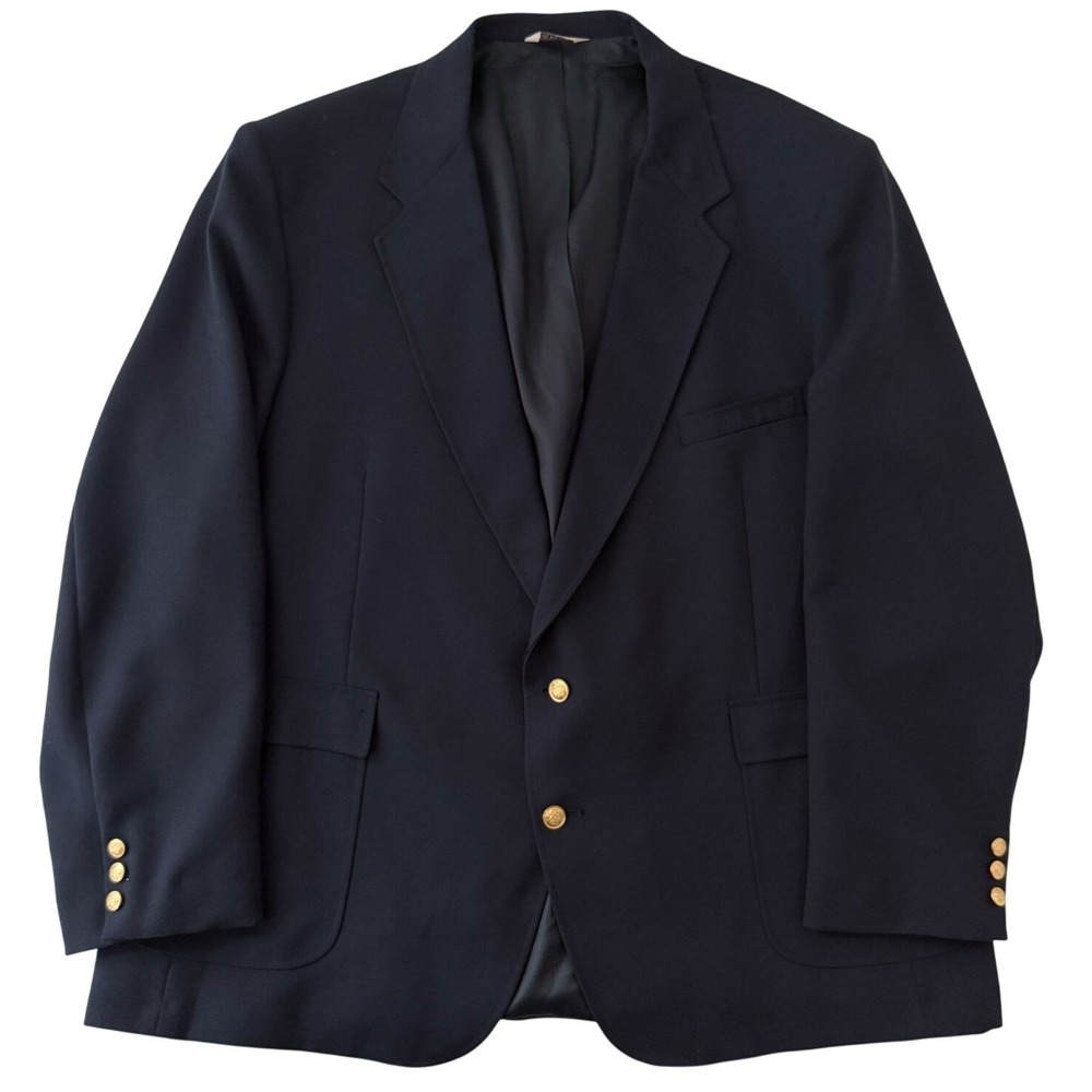 Vtg Alexander Lloyd Boston Navy Blazer Mens 54L Hopsack USA Gold Buttons Preppy